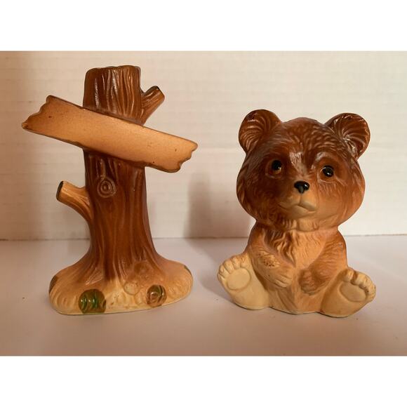 Vintage Japan Ceramic Bear and Tree Salt and Pepper Shakers Set - Picture 2 of 6